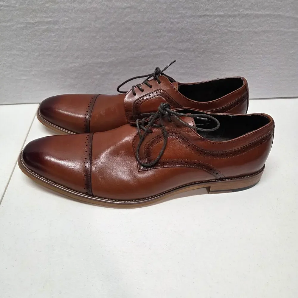 Stacy Adams Dickinson Cap Toe Oxford Cognac Leather Dress Shoes Mens 15M NWOT